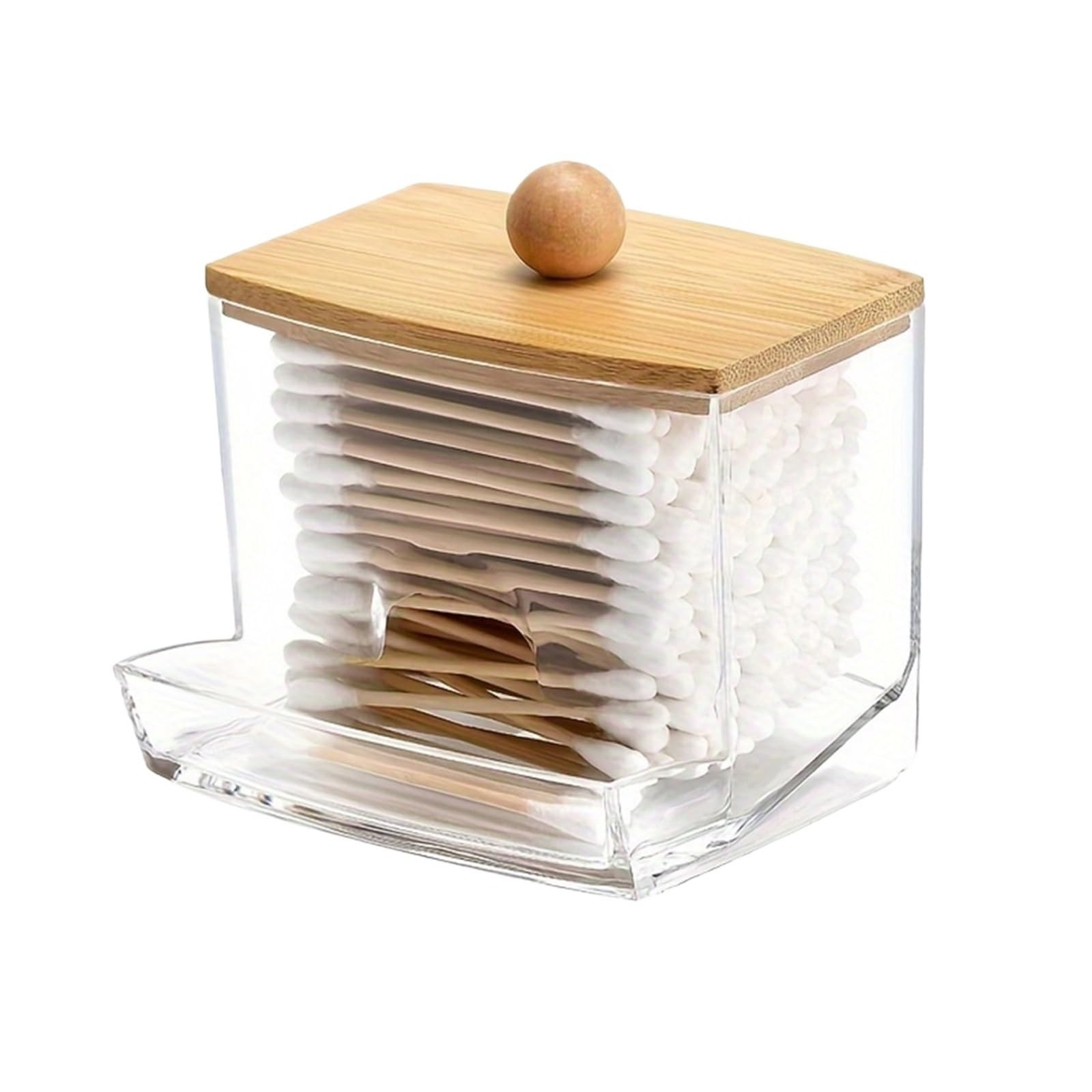 QuxetlRyz 1pc Clear Swab Holder Storage Organizer Dispenser Jars Home Organization Box for Floss Makeup Pads Powder Puffs, Beauty Cotton Buds Holder(ColorA)