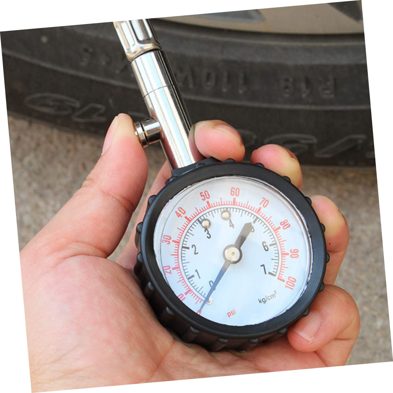 HEALLILY Professional Tire Pressure Gauge 100 Psi Mechanical Car Tire Air Pressure Tool with 360 Rotating Chuck Lightweight for Cars Trucks Motorcycles 10.23 Inch