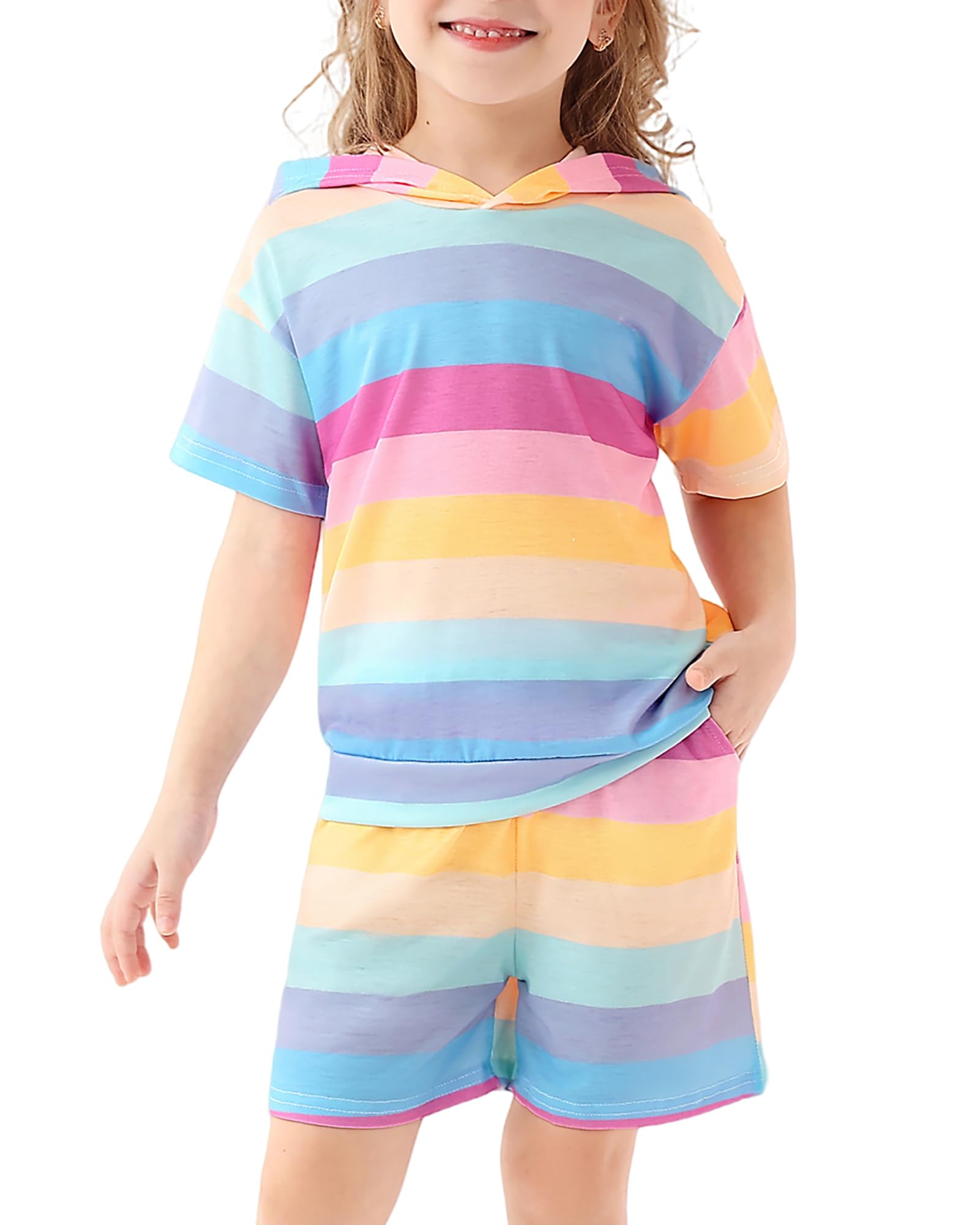 WESIDOM Toddler Girl Clothes Letter Print Drop Shoulder Hoodie Sweatsuits and Short Set 2 Piece Outfit Little Girls Tracksuit