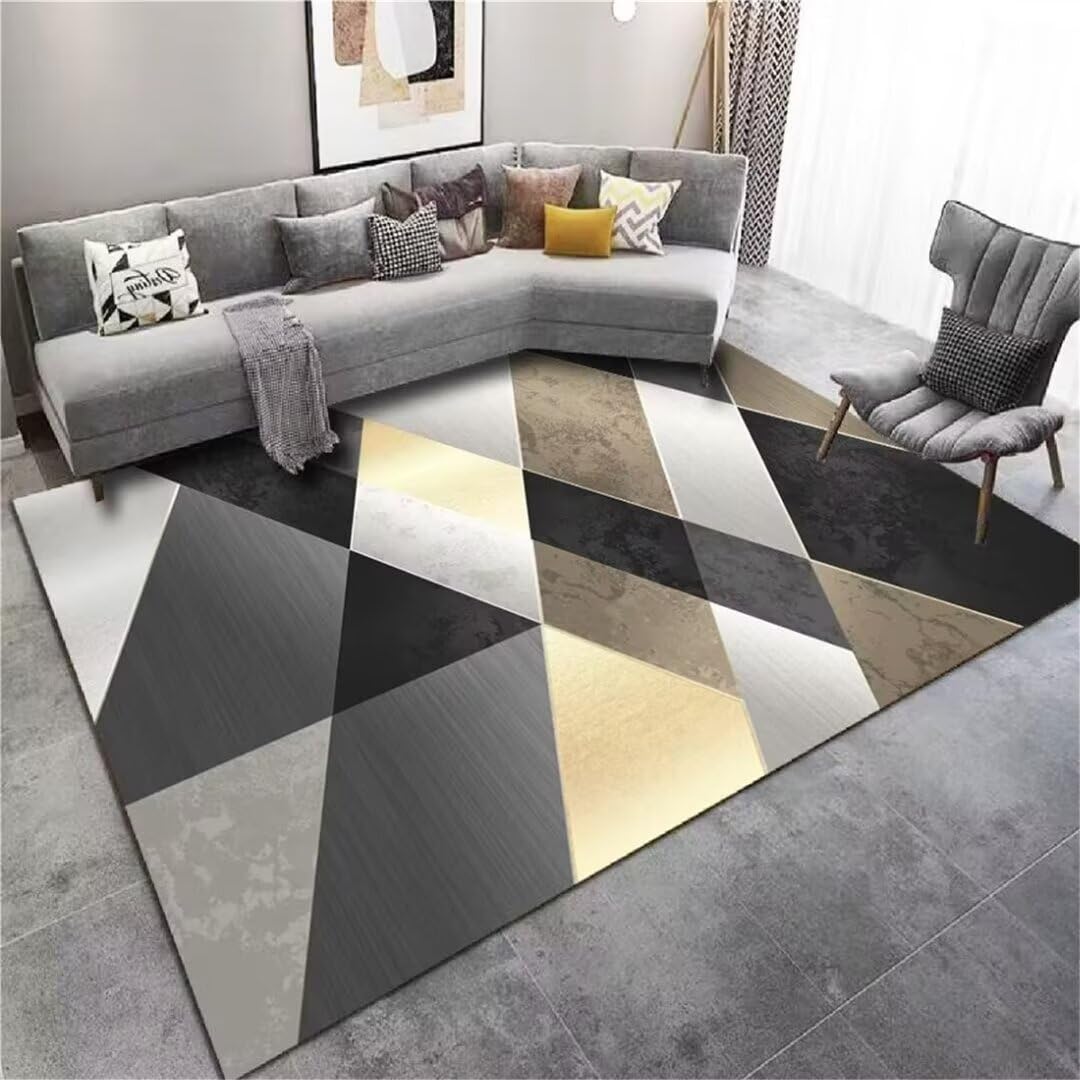 Tapis de salon antidérapant et résistant facile à nettoyer gris