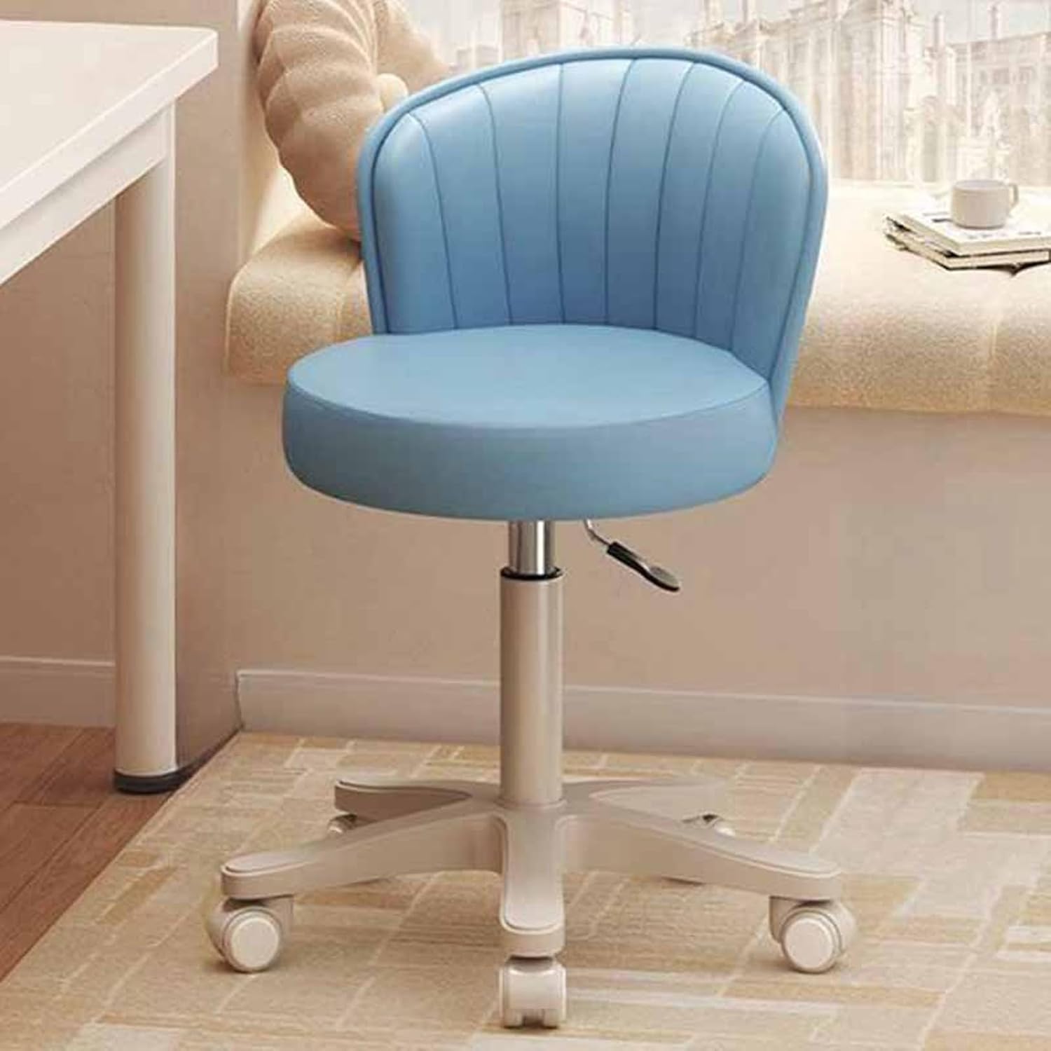 YJFFQ オフィススツール 昇降スツール 36*60cm キャスター付き椅子 カットチェア 丸イス 背もたれ PUレザー エステス
