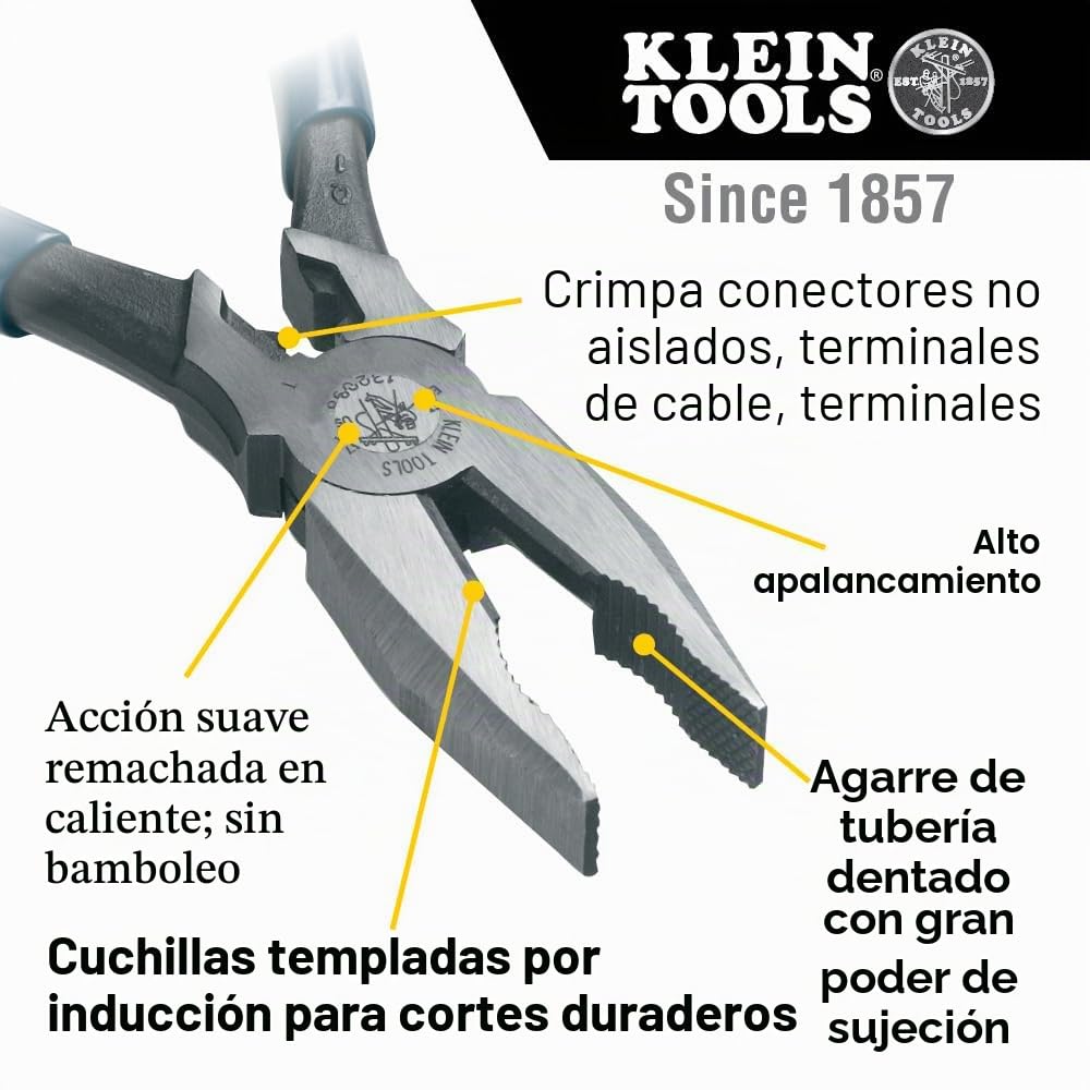 Klein Tools 12098 - Alicates combinados (219 mm), color azul y plateado