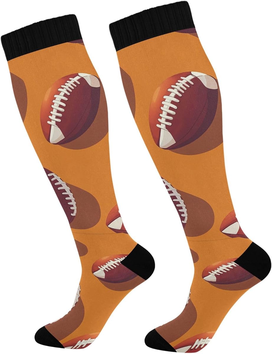 Blueangle Retro Rugby Compression Socks for Women Men, Knee High Best Support Circulation Socks for Running, Travel, Flight, Nurse（590）