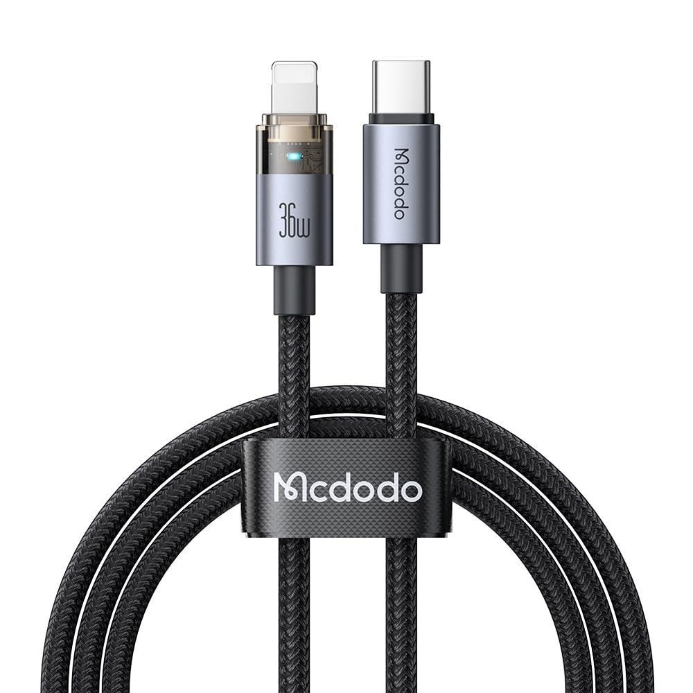 Mcdodo 36W USB-C to Lightning Cable with Flashing Light 4ft, Nylon Braided Lightning USB C Fast Charging Cable Fit for 14 13 12 11/Pro/ProMax/Plus,