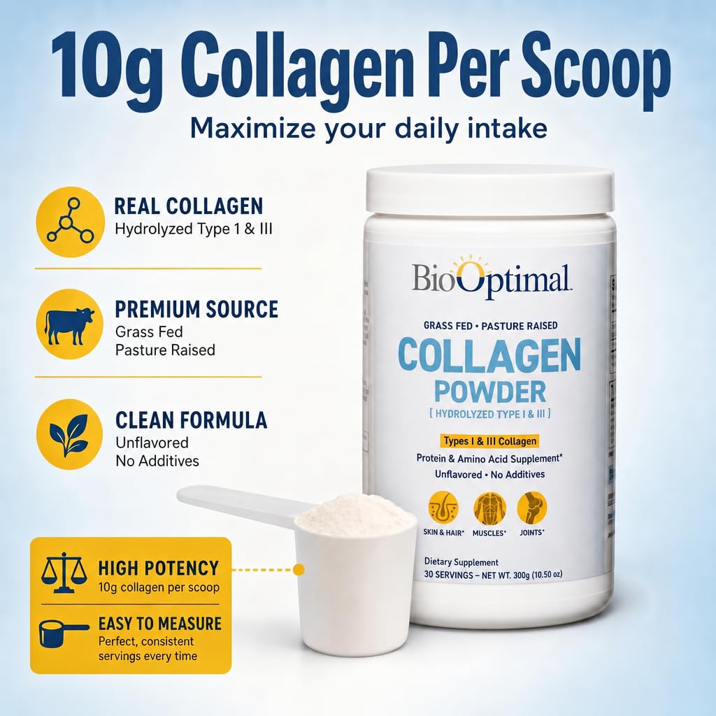 BioOptimal Grass-Fed Hydrolyzed Collagen Powder, Unflavored, Skin & Joints — Amazon image 5