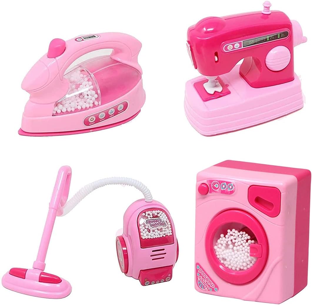 Wembley Pretend Toys For Kids - 4 Piece Battery Operated Household Set - Iron Box, Washing Machine, Vacuum Cleaner, Sewing Machine - Bpa Free Educational Toy Set For Girls & Boys Aged 3+