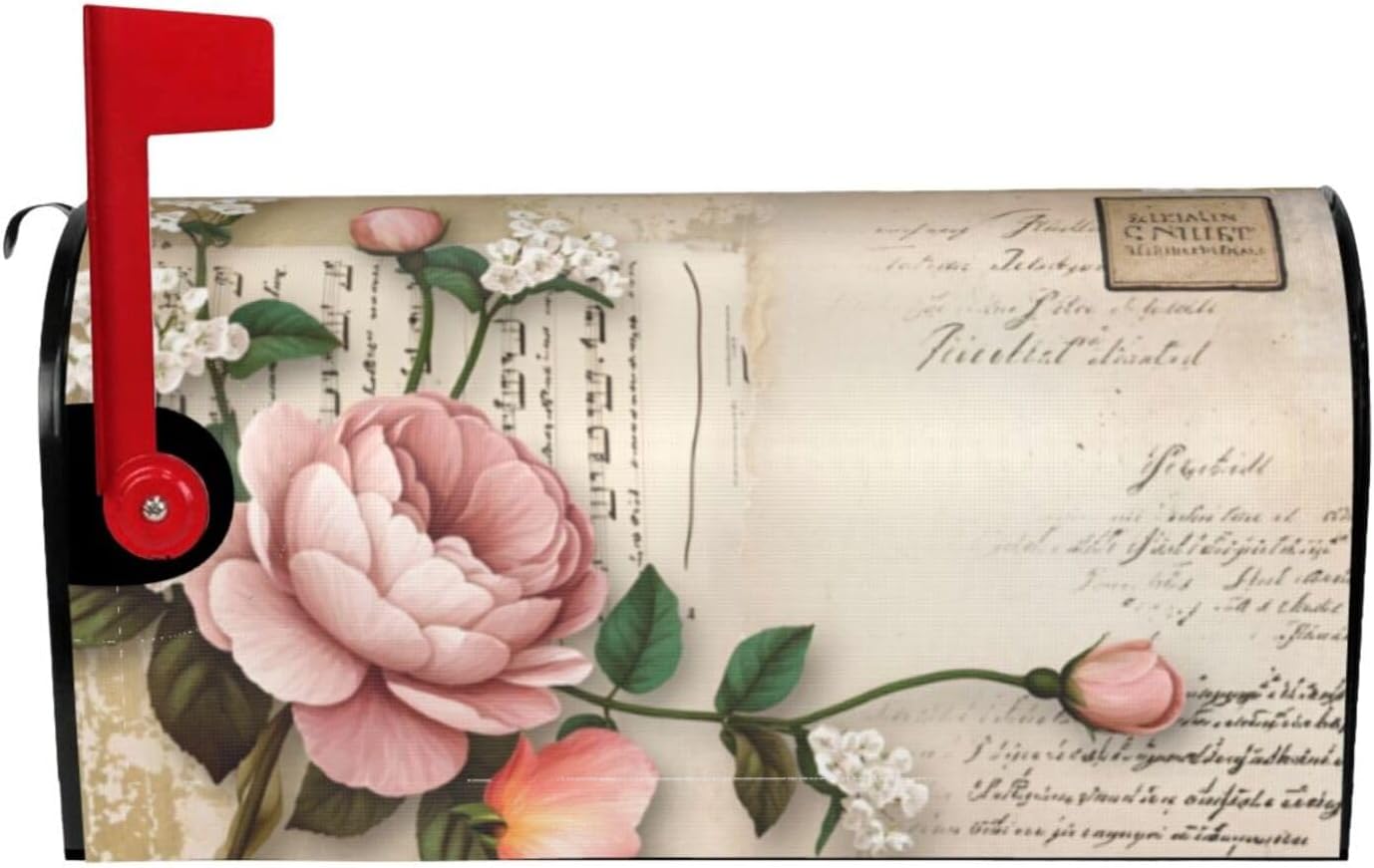 KiuLoam Vintage Shabby Chic Pink Rose Floral Magnetic Mailbox Cover Standard Size 21"x 18" for Garden