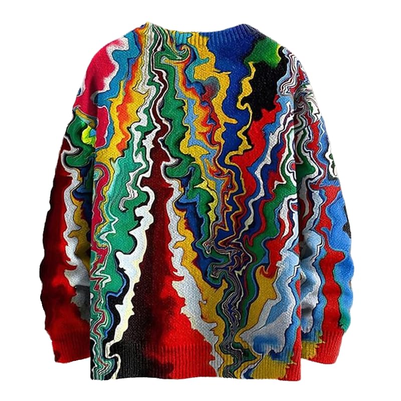 ERIC - Maglione astratto hippie da uomo con cappuccio Hippie Festival largo colorato a righe