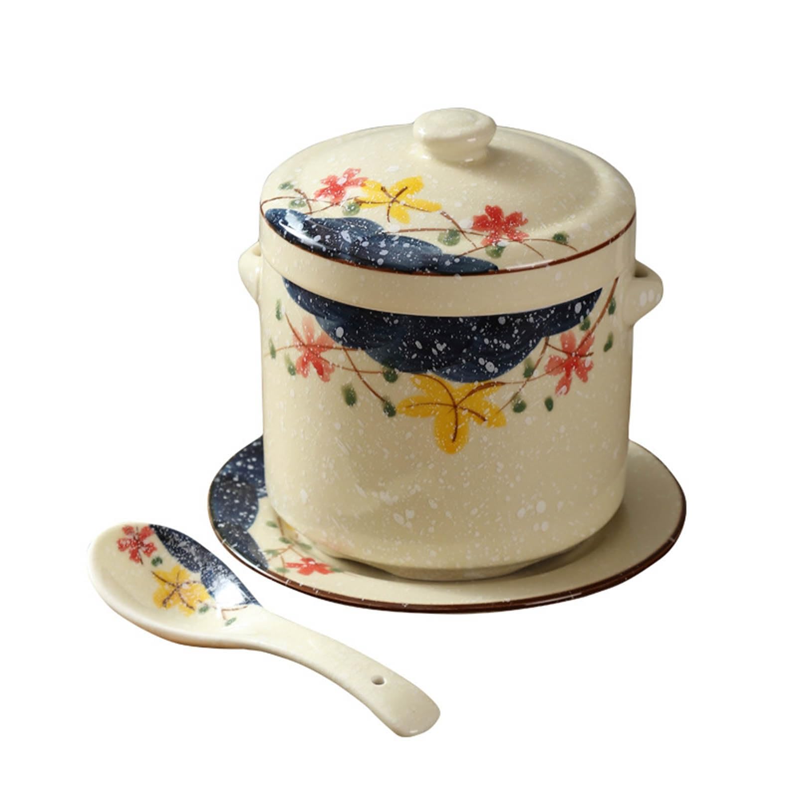 Bnkjdtuw Yellow Ceramic Casserole, Small Stew With Lid, Steam Bowl With, For Household Braised Bird's, Steamed Egg