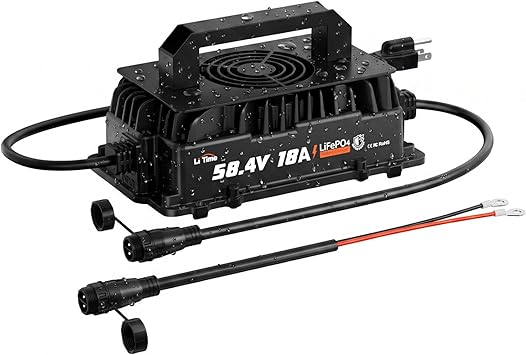 LiTime 58.4V 18A Lithium Battery Charger for 48V 51.2V LiFePO4 Battery,IP65 Waterproof,AC-DC Smart Charger for Golf cart, Electric Outboard, Boat and Home