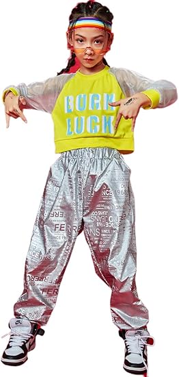 Amazon Co Jp キッズダンス衣装 ヒップホップ トップス スカート ロングパンツ 女の子 チアガールダンス衣装 男の子 長袖 子供 ジャッズ ヒップホップ ストリート 演出服 キッズ ダンスウェア ジュニア 学生 Hiphop イエロー女の子トップス シルバーズボン 110 服