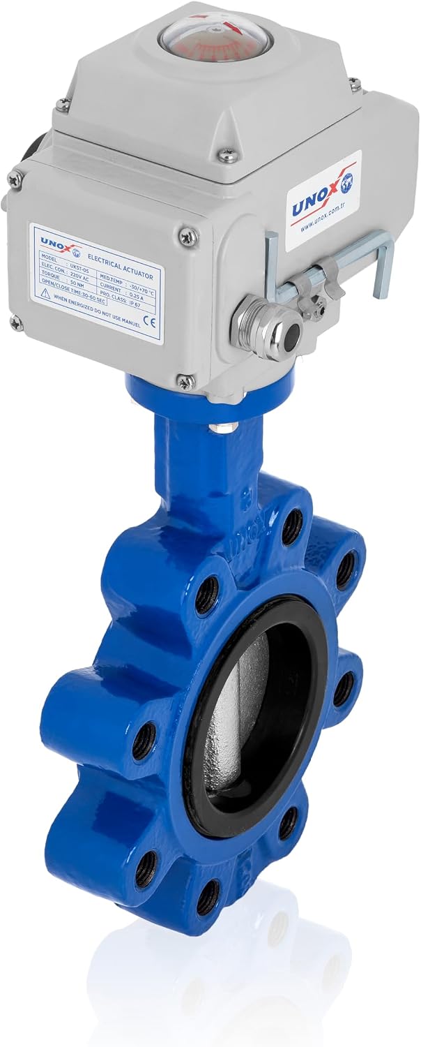 UNOX Butterfly Valve DN80 (3") 110V AC Electric Actuator Lug Type Stainless Steel AISI304 Disc EPDM Seat GGG40.3 Body for Water & Air | Industrial Butterfly Valves