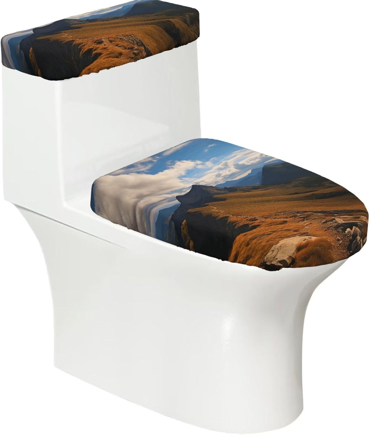 Pinnacle Peak Toilet Tank Cover And Toilet Lid Cover Set Stretch Bathroom Toilet Lid Seat Cover