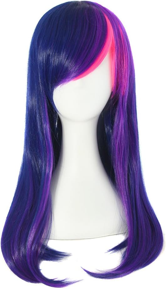 55cm Multi-Color Long Straight Cosplay Wig (Purple/ Pink)