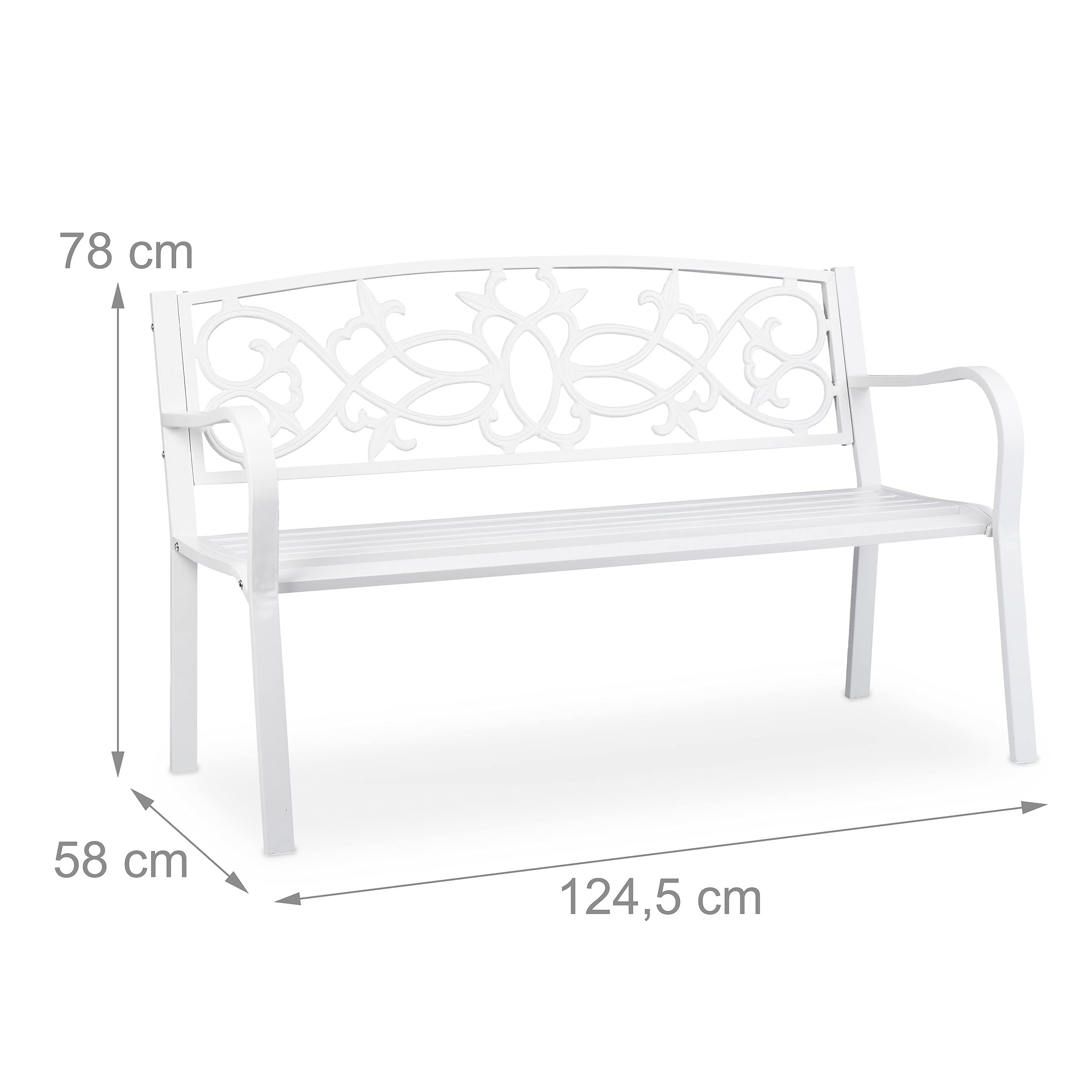 Relaxdays Banc de Jardin, nostalgique, 2 Places, résistant aux intempéries, Fonte et Acier, HLP: 78x124,5x58 cm, Blanc