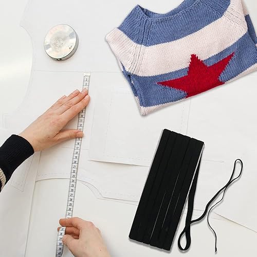 Miniatura 4 de SourceTon Cordón elástico trenzado de 22 yardas (1/2 pulgada de ancho) – Paquete de 2 (11 yardas blancas + 11 yardas negra) con cinta métrica