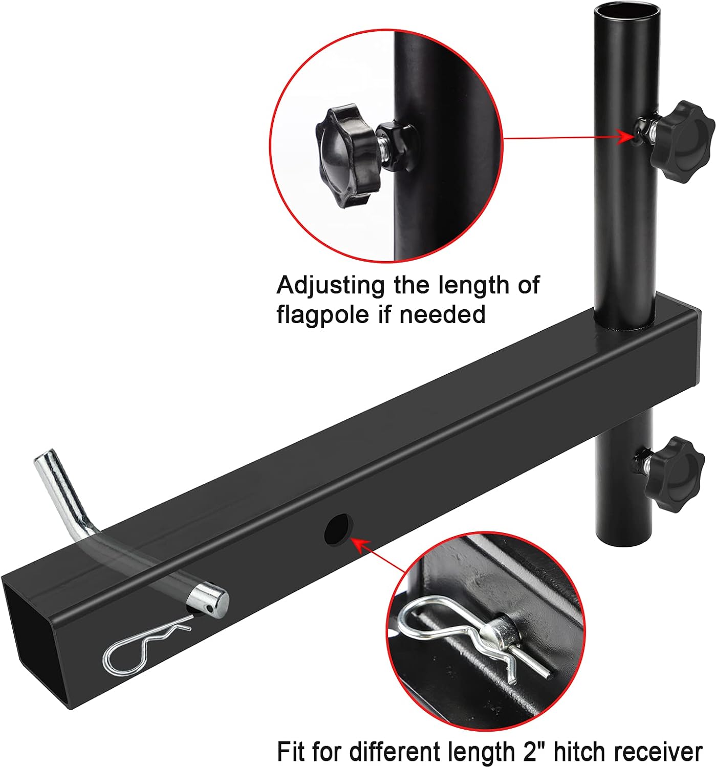 Hitch Mount Flagpole Holder, Denforste Flagpole Hitch Flag Pole with Anti-Wobble Screws, Flag Hitch Mount Universal for 2 inches Receiver, for Jeep, SUV, RV, Pickup, Truck, Camper, Trailer