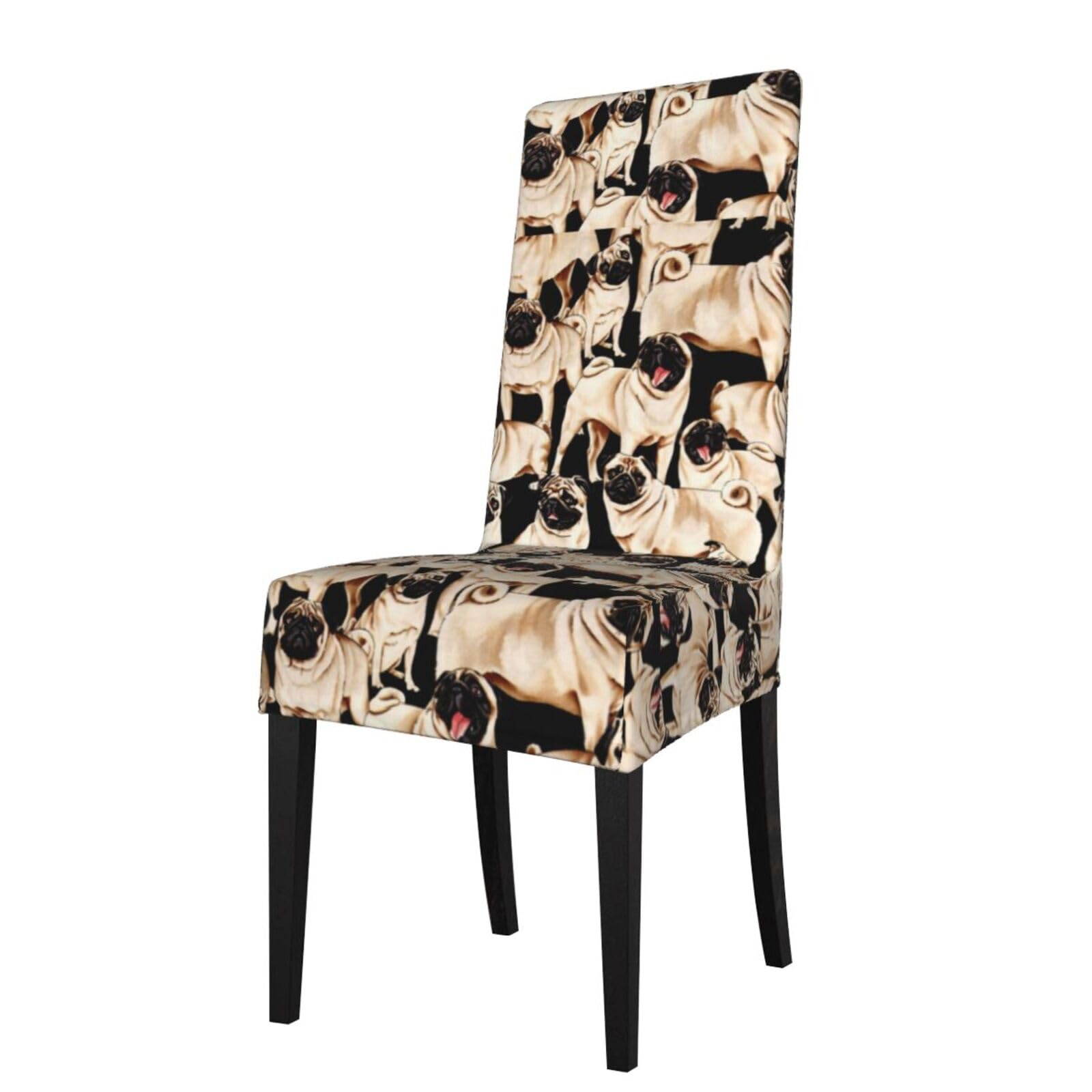 Lkymoh As Picture Cute Funny Pugs Dog, Chair Covers Stretch Chair Slipcovers For Dining Room, For Party Pet Protection Universal Fit Soft Polyester