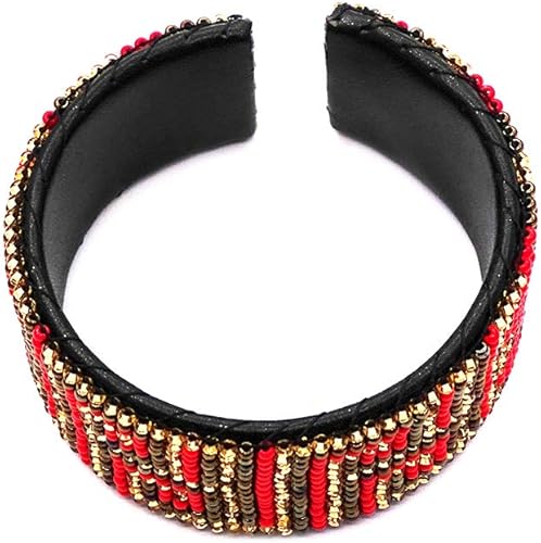 Miniatura 3 de Mia Jewel Shop - Pulsera ajustable de piel negra con patrón de semillas, talla única