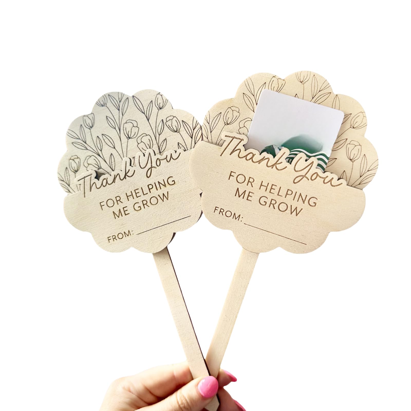 Photo 1 of Wooden Teacher Appreciation Plant Tags Sign, Thank You for Helping Me Grow Gift Card Plant Tags, Teacher Appreciation Plant Tag with Gift Card Holder, Set of 2 (02)