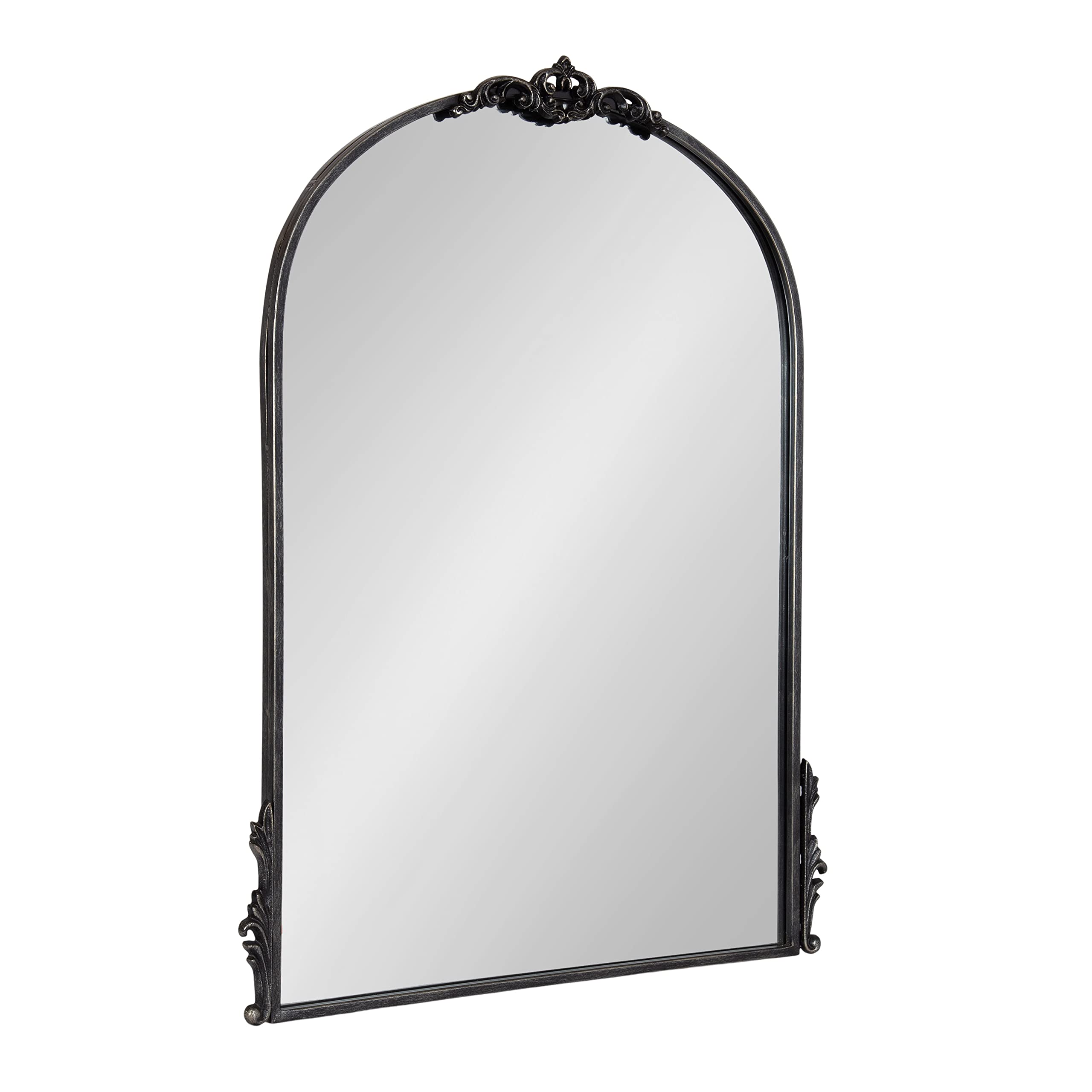 Kate and Laurel Myrcelle Traditional Arched Mirror; 25 x 33; Black; Decorative Vintage Arch Mirror with Ornate Garland Detailing Along The Crown and