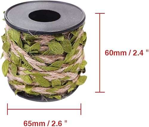 Miniatura 2 de Cinta de hoja de arpillera, 2 rollos de 66 pies en total de 0.197 in, cordel de yute natural con hojas verdes artificiales, enredaderas decoradas