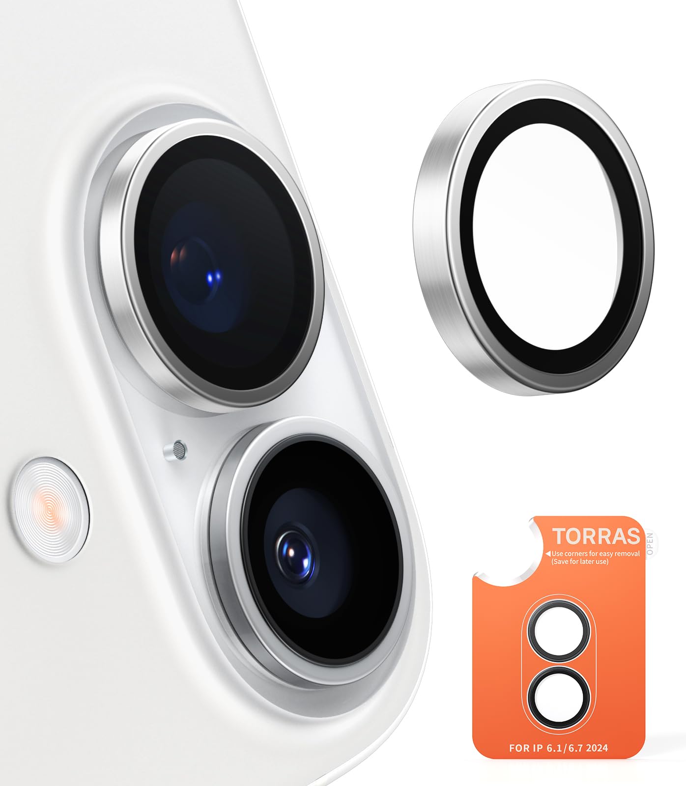 TORRAS für iPhone 16/16 PLus für Panzerglas Kameraschutz [Bruchsicherer Militärgrad & Langlebigkeit] Kamera Objektivschutz für iPhone 16/16 PLus,Silber