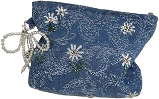 Bolsa de maquillaje de mezclilla con lentejue...