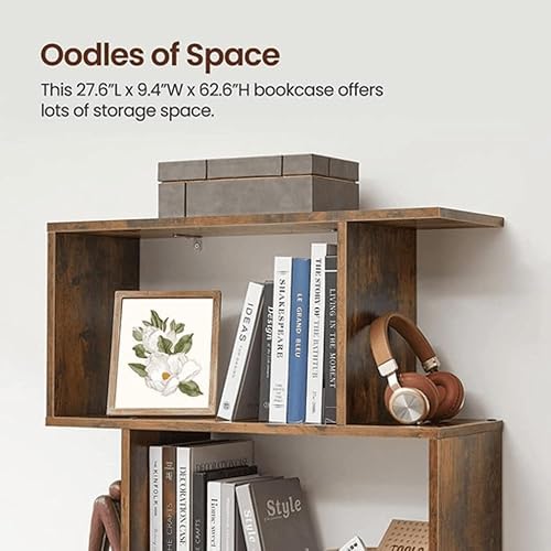 Miniatura 5 de VASAGLE Bookcase, 5-Tier Bookshelf, Display Shelf and Room Divider, Freestanding Decorative Storage Shelving, Rustic Brown ULBC62BX, 27.6”L x 9.4”W