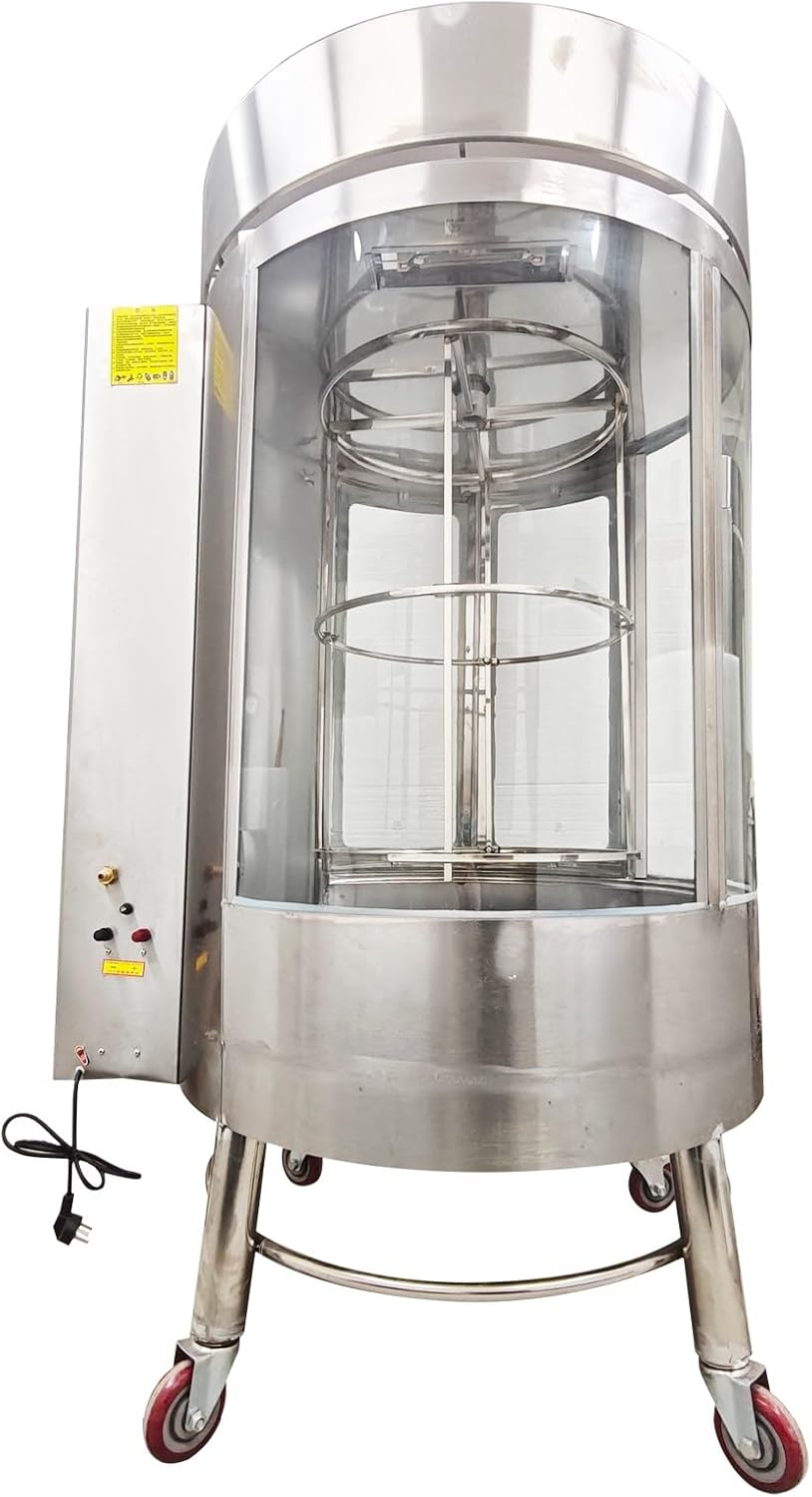 Commercial LPG Volcanic Rock Duck Roaster 220V, Rotary Roasted Oven Grill with 201 Stainless Steel, 24-30 Capacity, Glass Window, for Roasting Chicken, Goose, Turkey for Barbecue Restaurant