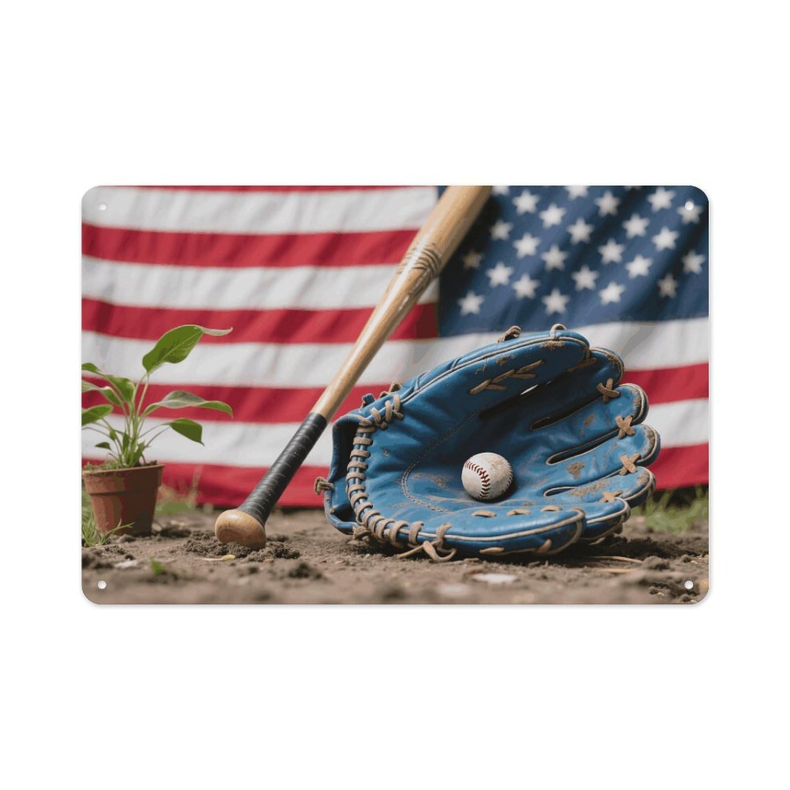 VstaDank Baseball Glove And Bat Wall Art Prints Metal Sign Decor Painting Aluminum Wall Hanging Decor Vintage Poster Sublimation Picture Panel Weatherproof Art Decorative Wall Decors
