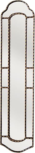 Long Narrow Wall Mirror 35.8" Tall, Antique Gold Narrow Wood Framed Wall Mounted Mirror, Decorative Accent Mirror, Peruvian Hand-Painted Glass