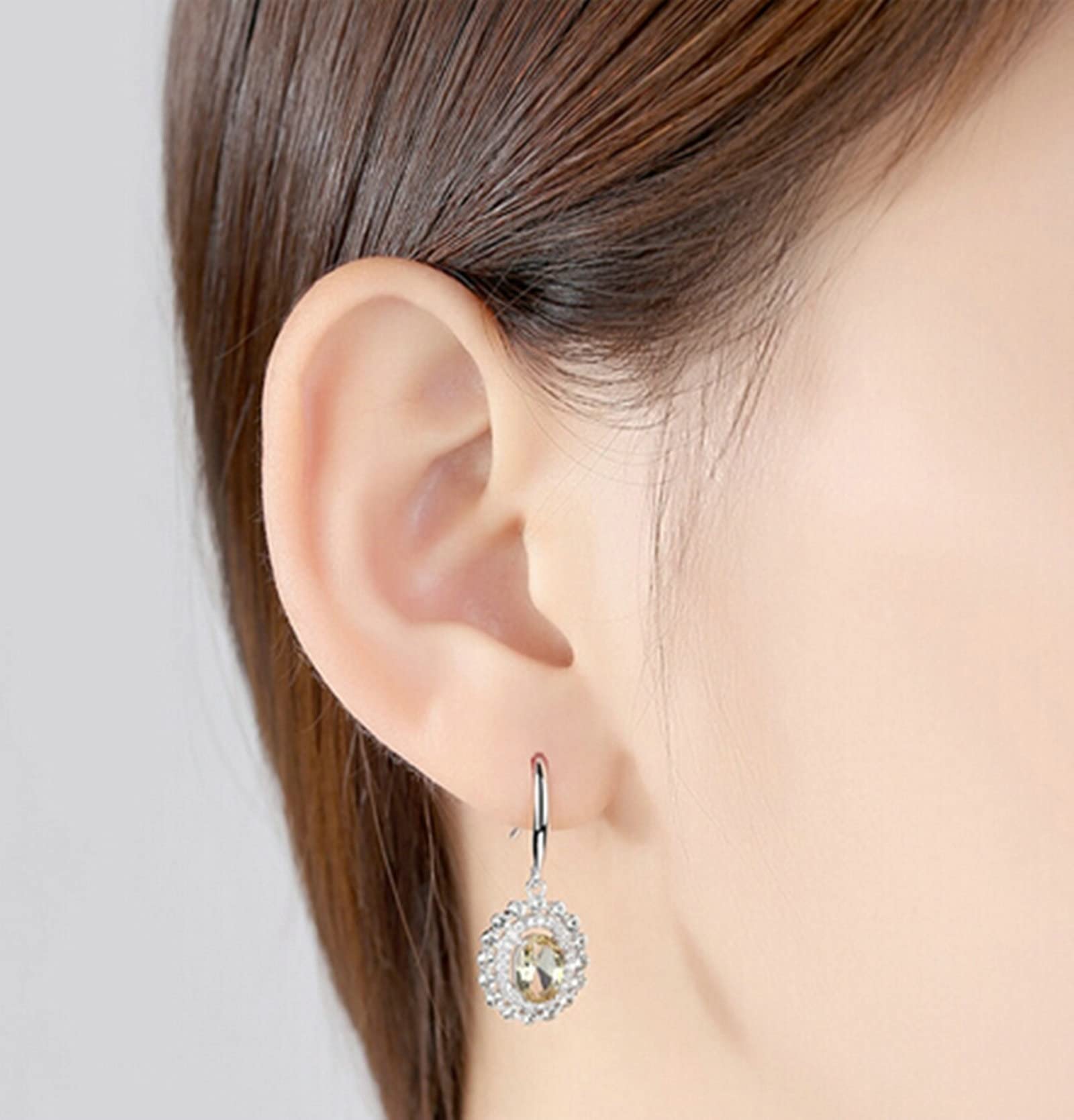 Hängeohrringe Aesthetic, Ohrring Damen Silber 925 Olivgrün 5x7mm Zirkonia Ovale Form Olivgrüner Zirkonia Ohringe Valentinstag Geschenk 29x12mm