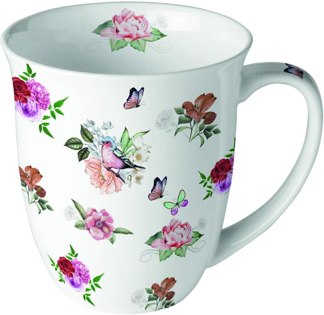 Ambiente Coffee / Tea Cup Porcelain 400 ml Jumbo Mug Roses Retro Vintage Style in Delicate Colors Charlotte White Series