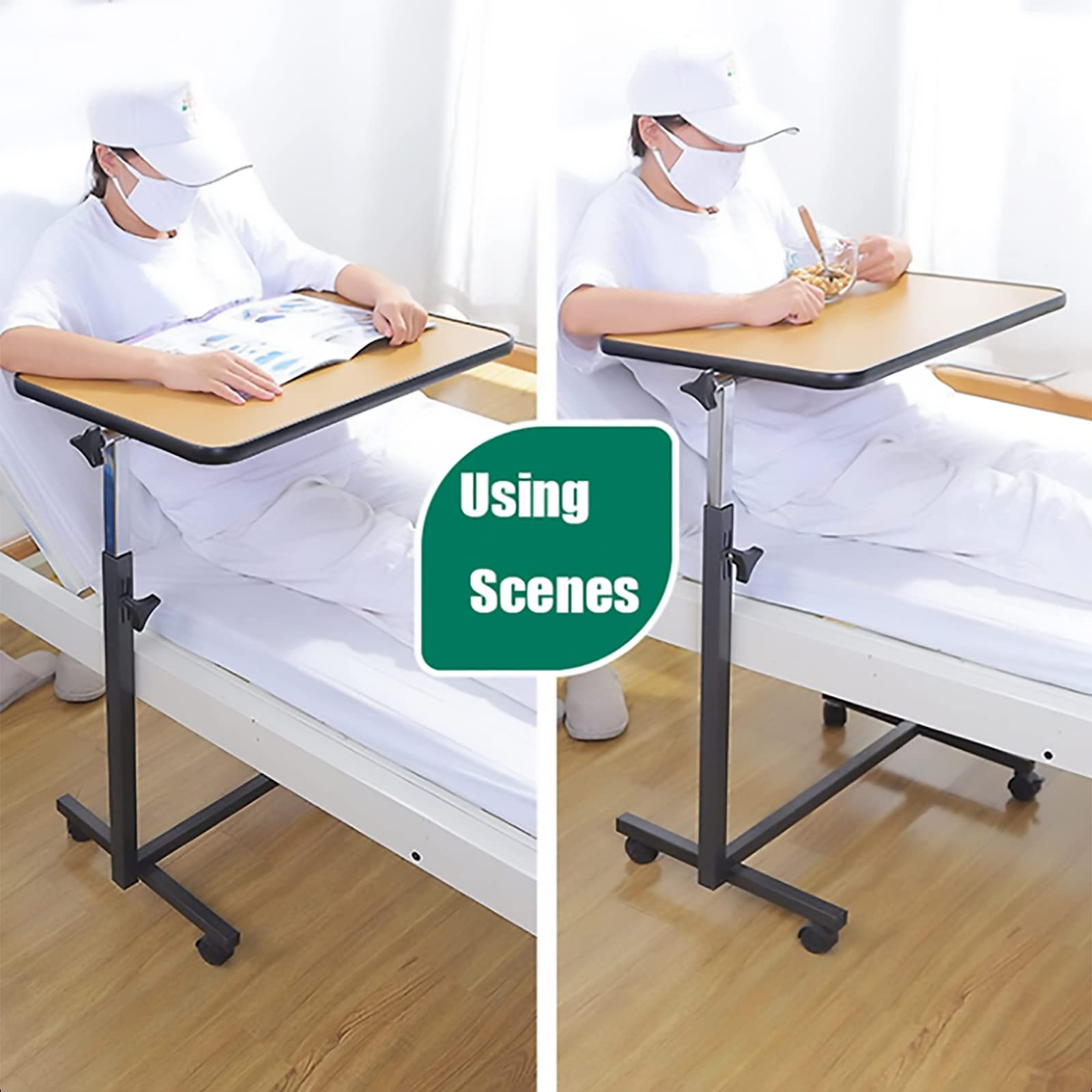Bandeja para Silla de Ruedas, Cama de enfermería de Acero Engrosado, Mesa de Comedor, Bandeja extraíble, Accesorios para sillas de Ruedas, Mesa de Comedor Familiar de elevación portátil
