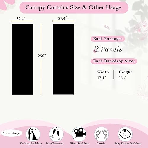 Miniatura 6 de Akiky Cortinas de dosel para cama, toldos negros transparentes, cenefa, 1 panel de toldo, tamaño King, bufanda, cenefa para decoración del hogar