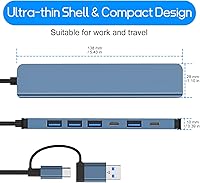 Vista 8 de Hub USB 3.0, Hub USB c, Hub USB con adaptador multipuerto, Divisor USB con 1xUSB 3.0, 4xUSB2.0, 2 x USB C, Hub para MacBook Pro/PC/Laptop/Tablet
