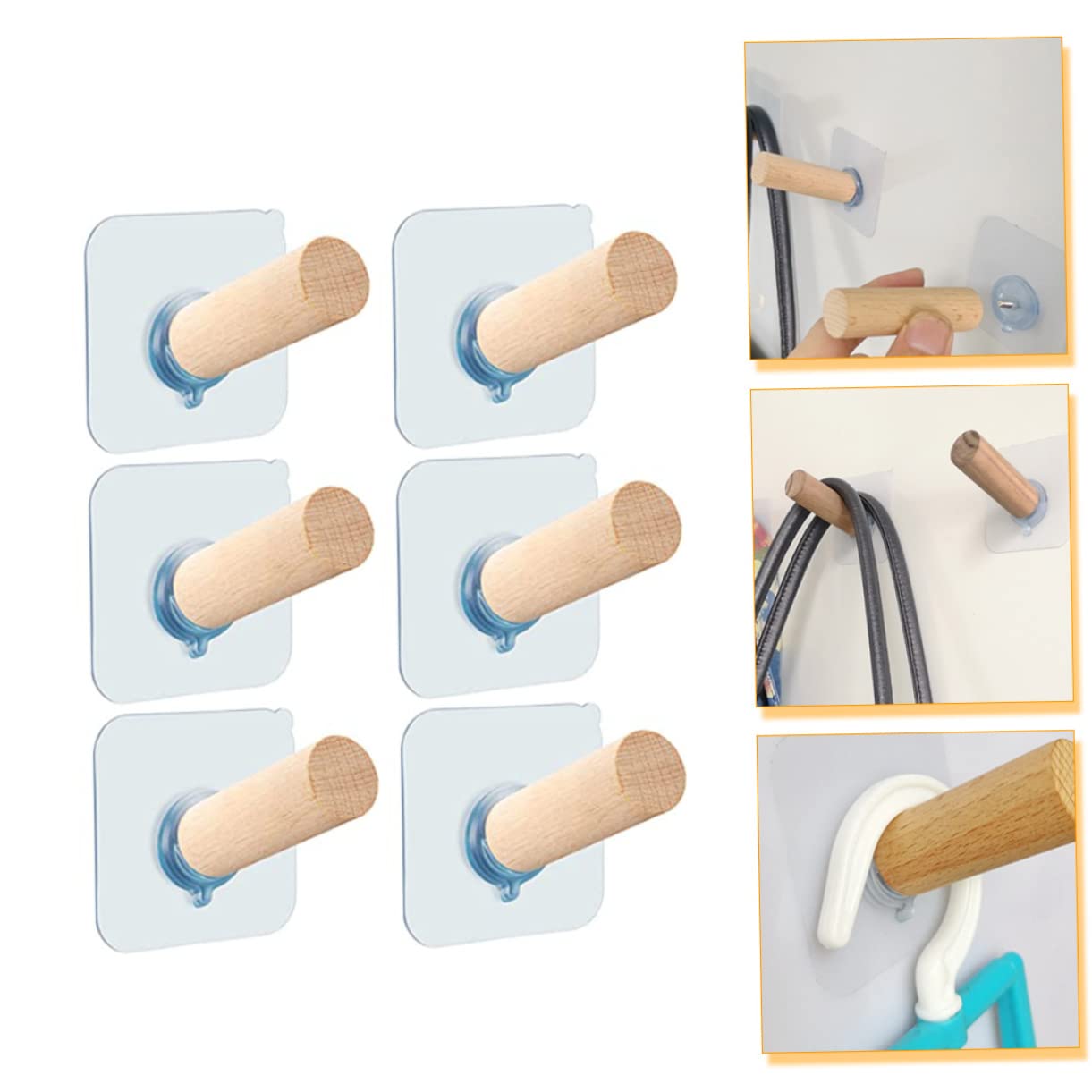DECHOUS 3 Ensembles Crochet En Bois Sans Trou Rangement Decoration Noel Crochets Adhesifs Decor Noel Pour Vêtements Clé Crochets De Coattant Robustes Cintre Plastique 6 Pièces * 3