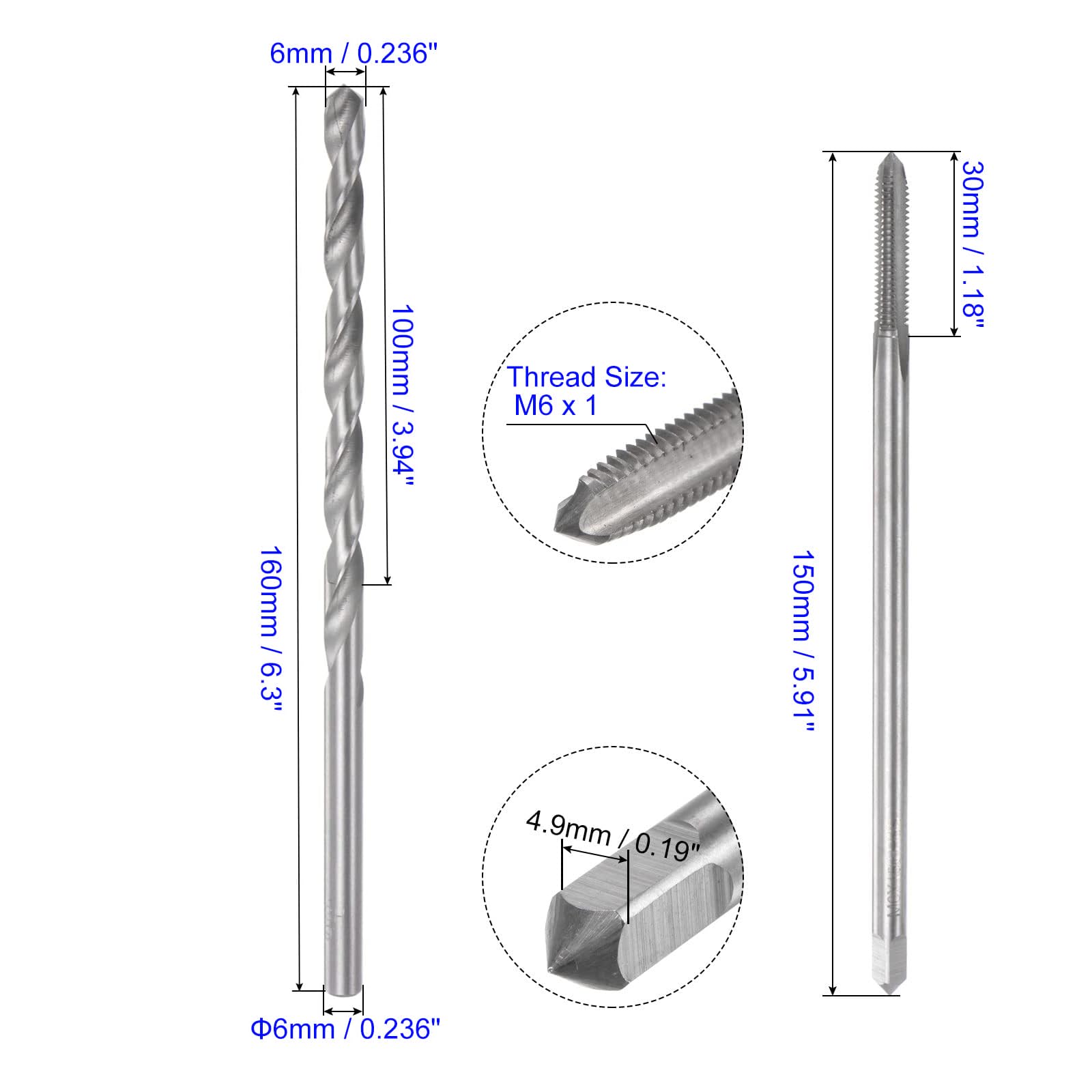 Unifizz Tap & Bit Sets, M6 x 1 H2 Straight Flute Machine Thread Milling Tap 150mm Extra Long - Image 2