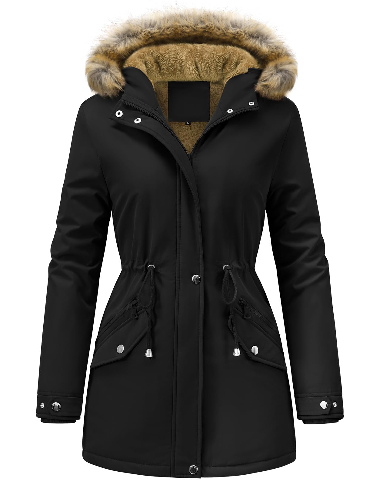 Women Winter Coat UK Fleece-Lined Jackets Ladies Long Winterproof Parka Warm Padded Coats Thermal Thickened Hooded Outwear Detachable Hood Overcoat