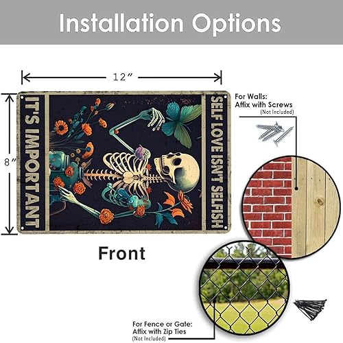 Miniatura 2 de Letrero de metal retro decoración de habitación terrosa, arte de pared de calavera egoísta, póster de esqueleto, decoración de dormitorio grunge,