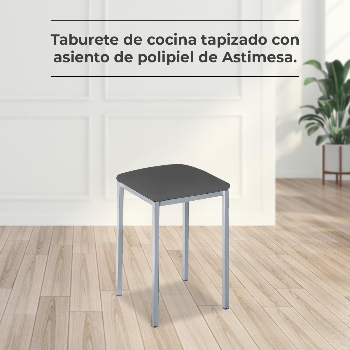 ASTIMESA - Sgabelli da cucina imbottiti - Struttura solida e solida - Struttura in alluminio e seduta in ecopelle - Colore della seduta: Grafite. Contenuto della confezione: 2 pezzi. Dimensioni: 35 x