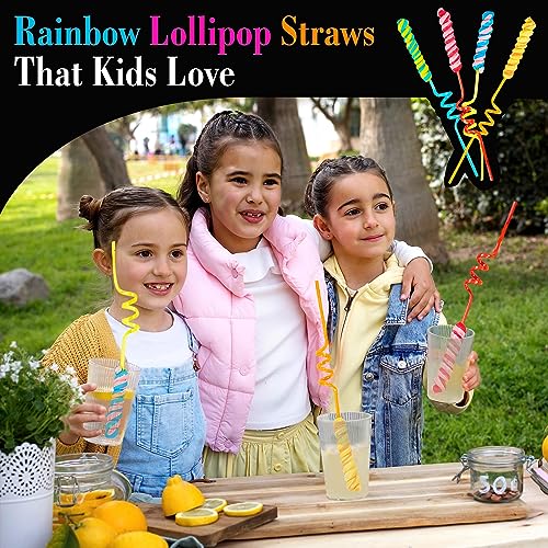 Multi Colored Candy Crazy Straws Big Lollipops - Colorful Swirl Suckers Individually Wrapped (8 pieces - 50 grams per pop) Great for Birthday Party Favors - Carnival - Candy Buffet - Novelty Candy for
