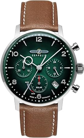[Zeppelin] LZ129 Hindenburg Watch Solar Battery 5 ATM Waterproof Mineral Glass Green Dial 8086-4_n Mens