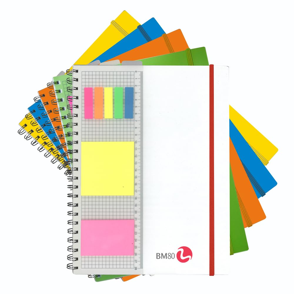 BM BeMore Spiral Pad PPL with Ruler 0121211, Spiral Block with Holes A4 Format with Ruler and Repositionable Stickers, 5 mm Ruler, 5 mm Squares, 80 GSM Paper