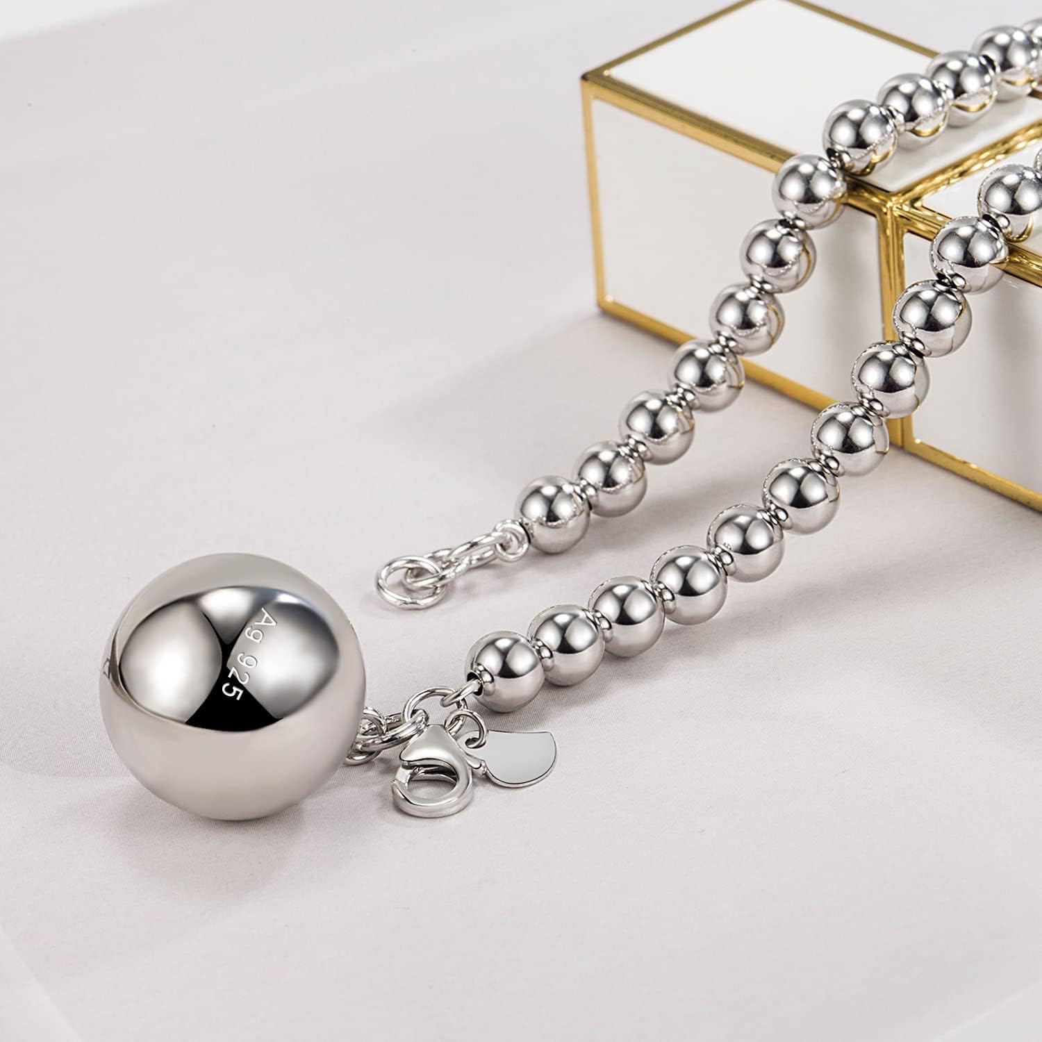 Dankadi Italy Fashion Women 925 Sterling Silver Bead Necklace Bell and Heart Pendant 4MM 6MM Round Prayer Beads Link Chain 18 "20" 22 "24" 26 "28" 30" 32" 34" Jewelry Gift - Image 9