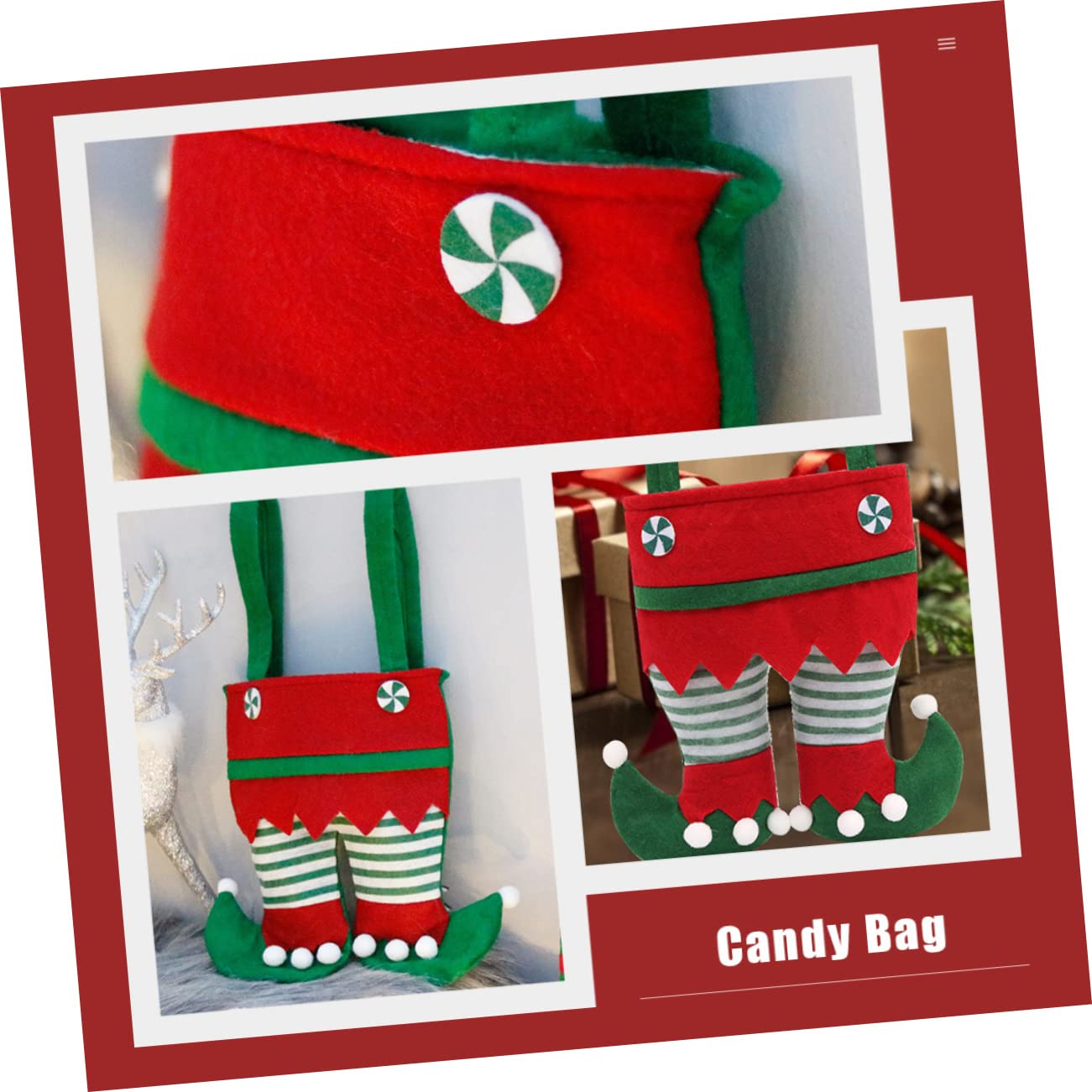 Cabilock 2 Set Sacchetto di Caramelle Natalizie Sacchetti di Cellophane Natalizi Borse della Spesa Caramella Borsa con Coulisse Natalizia Borsa Morbida Rosso Tessuto Non Tessuto 6 Pezzi * 2
