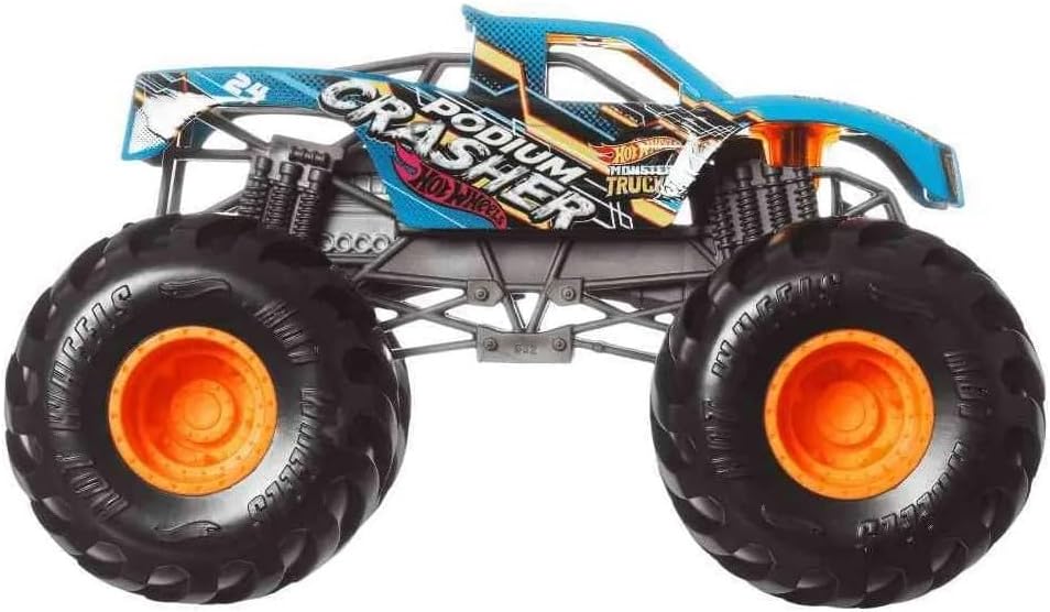 Mattel Hot Wheels Monster Trucks Podium Crasher, Blue [1:24 Scale die cast] Oversized