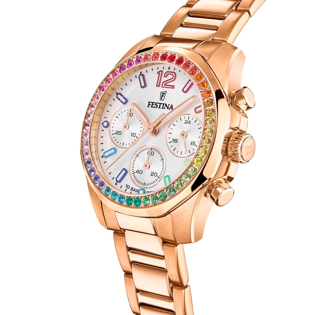 Festina Damenuhr Analog aus Edelstahl 316l Rosa | Quarzwerk Chronograph, Widerstandsfähiges Mineralglas, Wasserdicht 10 ATM, Special Prices F20639/2