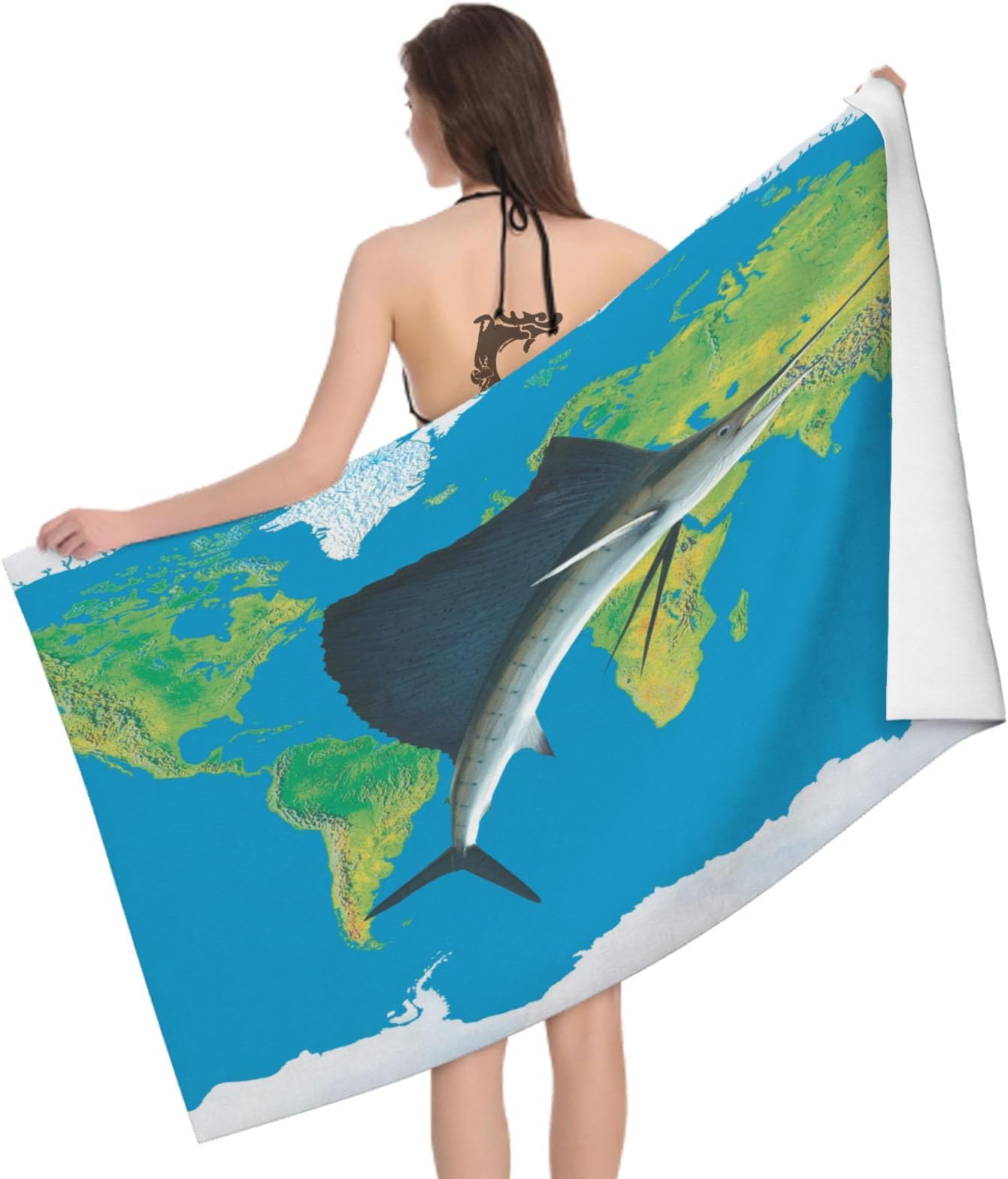 3D Fish Beach Towel Microfiber Soft Quick Dry for Adults, Cartoon Bath Towel Lightweight Soft Absorbent for Travel Swimming Pool Sports, 75 x 150 cm